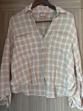 Show Me Your Mumu Jessica’s Button Down Cream Plaid Crop Shirt Size Small